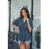 image:imageGRACE KARIN 2026 Womens Elegant V Neck Peplum Tops Tie Front Short Bell Sleeve Shirts Tops BlouseGrey Blue