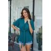 image:imageGRACE KARIN 2026 Womens Elegant V Neck Peplum Tops Tie Front Short Bell Sleeve Shirts Tops BlousePeacock Blue