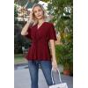 image:imageGRACE KARIN 2026 Womens Elegant V Neck Peplum Tops Tie Front Short Bell Sleeve Shirts Tops BlouseWine Red