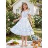 image:imageGRACE KARIN Girls Floral Summer Dress Flutter Sleeve Square Neck Midi Casual Dress for Girl 614YBlue White