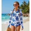 image:imageGRACE KARIN Girls One Piece Swimsuits Long Sleeve Bathing Suits Swimwear 514YBlue White Floral