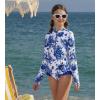 image:imageGRACE KARIN Girls One Piece Swimsuits Long Sleeve Bathing Suits Swimwear 514YBlue White Floral
