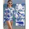 image:imageGRACE KARIN Girls One Piece Swimsuits Long Sleeve Bathing Suits Swimwear 514YBlue White Floral