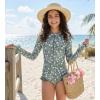 image:imageGRACE KARIN Girls One Piece Swimsuits Long Sleeve Bathing Suits Swimwear 514YGray Green Daisy