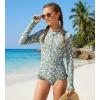 image:imageGRACE KARIN Girls One Piece Swimsuits Long Sleeve Bathing Suits Swimwear 514YGray Green Daisy