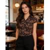 image:imageGRACE KARIN Women Mesh Boho Tops Dressy Casual Floral Short Sleeve Button Down Collared Blouses 2026 Fashion Summer ClothesBlack Floral