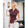 image:imageGRACE KARIN Women Mesh Boho Tops Dressy Casual Floral Short Sleeve Button Down Collared Blouses 2026 Fashion Summer ClothesBlack Red