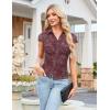 image:imageGRACE KARIN Women Mesh Boho Tops Dressy Casual Floral Short Sleeve Button Down Collared Blouses 2026 Fashion Summer ClothesBurgundy