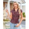 image:imageGRACE KARIN Women Mesh Boho Tops Dressy Casual Floral Short Sleeve Button Down Collared Blouses 2026 Fashion Summer ClothesBurgundy