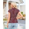 image:imageGRACE KARIN Women Mesh Boho Tops Dressy Casual Floral Short Sleeve Button Down Collared Blouses 2026 Fashion Summer ClothesBurgundy
