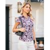 image:imageGRACE KARIN Women Mesh Boho Tops Dressy Casual Floral Short Sleeve Button Down Collared Blouses 2026 Fashion Summer ClothesMulti Purple