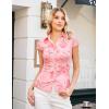 image:imageGRACE KARIN Women Mesh Boho Tops Dressy Casual Floral Short Sleeve Button Down Collared Blouses 2026 Fashion Summer ClothesPink