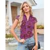 image:imageGRACE KARIN Women Mesh Boho Tops Dressy Casual Floral Short Sleeve Button Down Collared Blouses 2026 Fashion Summer ClothesPurple Floral