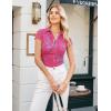 image:imageGRACE KARIN Women Mesh Boho Tops Dressy Casual Floral Short Sleeve Button Down Collared Blouses 2026 Fashion Summer ClothesRose Red