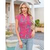 image:imageGRACE KARIN Women Mesh Boho Tops Dressy Casual Floral Short Sleeve Button Down Collared Blouses 2026 Fashion Summer ClothesRose Red