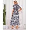 image:imageGRACE KARIN Womens 2026 Summer Floral Flowy Dresses Boho Tie Belt Short Puff Sleeve A Line Maxi Shirt Dress with PocketBlack Blue