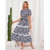 image:imageGRACE KARIN Womens 2026 Summer Floral Flowy Dresses Boho Tie Belt Short Puff Sleeve A Line Maxi Shirt Dress with PocketBlack Blue