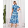 image:imageGRACE KARIN Womens 2026 Summer Floral Flowy Dresses Boho Tie Belt Short Puff Sleeve A Line Maxi Shirt Dress with PocketBlue Floral