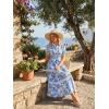 image:imageGRACE KARIN Womens 2026 Summer Floral Flowy Dresses Boho Tie Belt Short Puff Sleeve A Line Maxi Shirt Dress with PocketBlue Pink