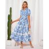 image:imageGRACE KARIN Womens 2026 Summer Floral Flowy Dresses Boho Tie Belt Short Puff Sleeve A Line Maxi Shirt Dress with PocketBlue Pink