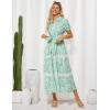 image:imageGRACE KARIN Womens 2026 Summer Floral Flowy Dresses Boho Tie Belt Short Puff Sleeve A Line Maxi Shirt Dress with PocketGreen White