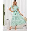 image:imageGRACE KARIN Womens 2026 Summer Floral Flowy Dresses Boho Tie Belt Short Puff Sleeve A Line Maxi Shirt Dress with PocketGreen White