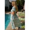 image:imageGRACE KARIN Womens 2026 Summer Floral Flowy Dresses Boho Tie Belt Short Puff Sleeve A Line Maxi Shirt Dress with PocketGreen White