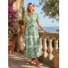 image:imageGRACE KARIN Womens 2026 Summer Floral Flowy Dresses Boho Tie Belt Short Puff Sleeve A Line Maxi Shirt Dress with PocketGreen White Leaf