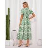 image:imageGRACE KARIN Womens 2026 Summer Floral Flowy Dresses Boho Tie Belt Short Puff Sleeve A Line Maxi Shirt Dress with PocketGreen White Leaf