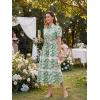 image:imageGRACE KARIN Womens 2026 Summer Floral Flowy Dresses Boho Tie Belt Short Puff Sleeve A Line Maxi Shirt Dress with PocketGreen White Leaf