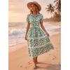 image:imageGRACE KARIN Womens 2026 Summer Floral Flowy Dresses Boho Tie Belt Short Puff Sleeve A Line Maxi Shirt Dress with PocketGreen White Leaf