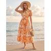 image:imageGRACE KARIN Womens 2026 Summer Floral Flowy Dresses Boho Tie Belt Short Puff Sleeve A Line Maxi Shirt Dress with PocketOrange