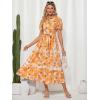 image:imageGRACE KARIN Womens 2026 Summer Floral Flowy Dresses Boho Tie Belt Short Puff Sleeve A Line Maxi Shirt Dress with PocketOrange