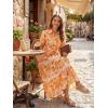 image:imageGRACE KARIN Womens 2026 Summer Floral Flowy Dresses Boho Tie Belt Short Puff Sleeve A Line Maxi Shirt Dress with PocketOrange