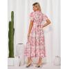 image:imageGRACE KARIN Womens 2026 Summer Floral Flowy Dresses Boho Tie Belt Short Puff Sleeve A Line Maxi Shirt Dress with PocketPink Floral