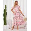 image:imageGRACE KARIN Womens 2026 Summer Floral Flowy Dresses Boho Tie Belt Short Puff Sleeve A Line Maxi Shirt Dress with PocketPink Floral