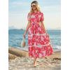 image:imageGRACE KARIN Womens 2026 Summer Floral Flowy Dresses Boho Tie Belt Short Puff Sleeve A Line Maxi Shirt Dress with PocketPink Red