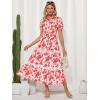 image:imageGRACE KARIN Womens 2026 Summer Floral Flowy Dresses Boho Tie Belt Short Puff Sleeve A Line Maxi Shirt Dress with PocketRed Floral