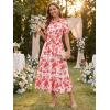 image:imageGRACE KARIN Womens 2026 Summer Floral Flowy Dresses Boho Tie Belt Short Puff Sleeve A Line Maxi Shirt Dress with PocketRed Floral