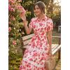 image:imageGRACE KARIN Womens 2026 Summer Floral Flowy Dresses Boho Tie Belt Short Puff Sleeve A Line Maxi Shirt Dress with PocketRed Floral