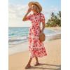 image:imageGRACE KARIN Womens 2026 Summer Floral Flowy Dresses Boho Tie Belt Short Puff Sleeve A Line Maxi Shirt Dress with PocketRed Floral