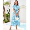 image:imageGRACE KARIN Womens 2026 Summer Floral Flowy Dresses Boho Tie Belt Short Puff Sleeve A Line Maxi Shirt Dress with PocketWhite Blue