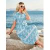 image:imageGRACE KARIN Womens 2026 Summer Floral Flowy Dresses Boho Tie Belt Short Puff Sleeve A Line Maxi Shirt Dress with PocketWhite Blue