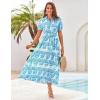 image:imageGRACE KARIN Womens 2026 Summer Floral Flowy Dresses Boho Tie Belt Short Puff Sleeve A Line Maxi Shirt Dress with PocketWhite Blue