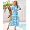 image:imageGRACE KARIN Womens 2026 Summer Floral Flowy Dresses Boho Tie Belt Short Puff Sleeve A Line Maxi Shirt Dress with PocketWhite Blue