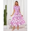 image:imageGRACE KARIN Womens 2026 Summer Floral Flowy Dresses Boho Tie Belt Short Puff Sleeve A Line Maxi Shirt Dress with PocketWhite Purple