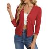image:imageGRACE KARIN Womens 34 Sleeve V Neck Button Down Lightweight Cardigan Sweater Open Front Dressy Shrugs Spring FashionRed