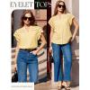 image:imageGRACE KARIN Womens Summer Tops Cotton Linen Eyelet Flowy Blouses Beach Vacation V Neck Button Down Shirts Trendy Clothes 2026Butter Yellow