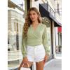 image:imageGRACE KARIN Womens Tops Dressy Casual Elegant Lace Sleeve Shirts Wrap Ruched Blouses 2026 Spring Fashion OutfitsBean Green
