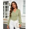 image:imageGRACE KARIN Womens Tops Dressy Casual Elegant Lace Sleeve Shirts Wrap Ruched Blouses 2026 Spring Fashion OutfitsBean Green